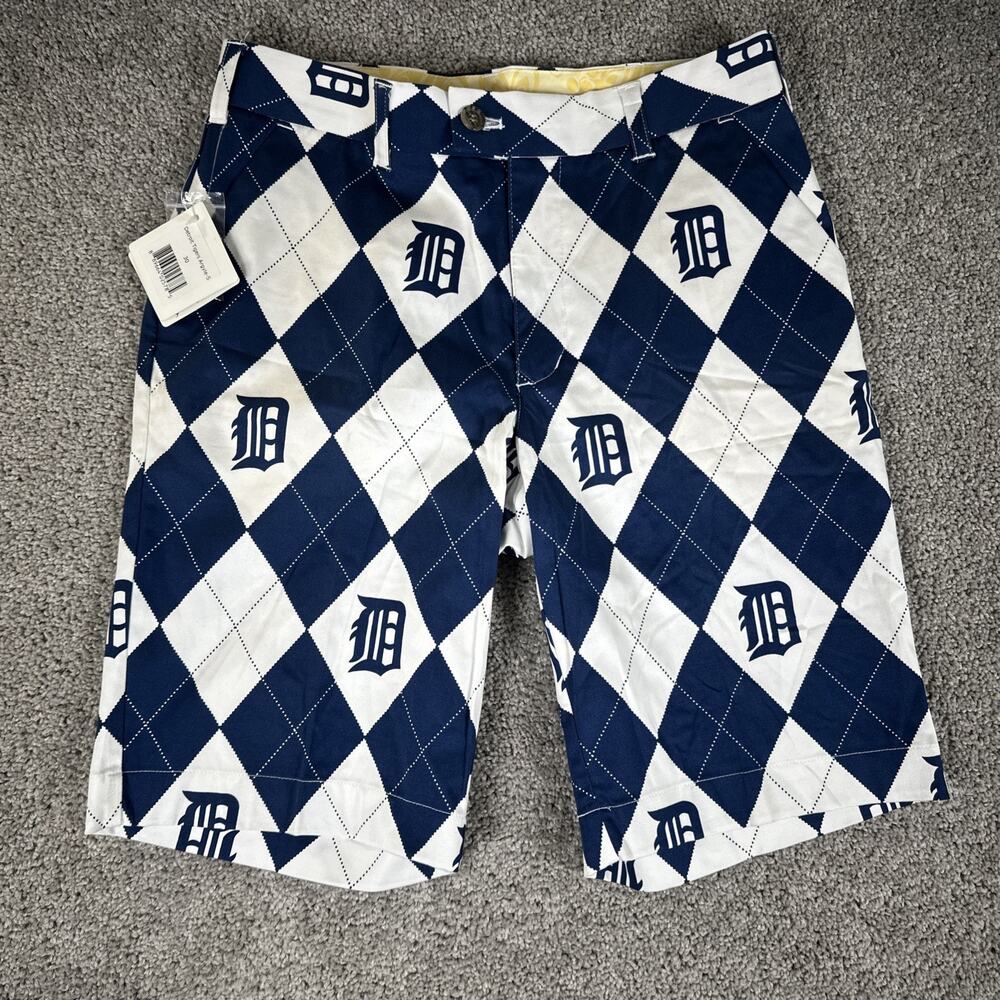 Loudmouth Shorts Mens 30 Blue Argyle Plaid MLB Collection Detroit Tigers NWT 11”